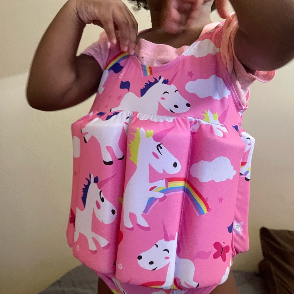 Toddler one piece swim suit with built in floaters